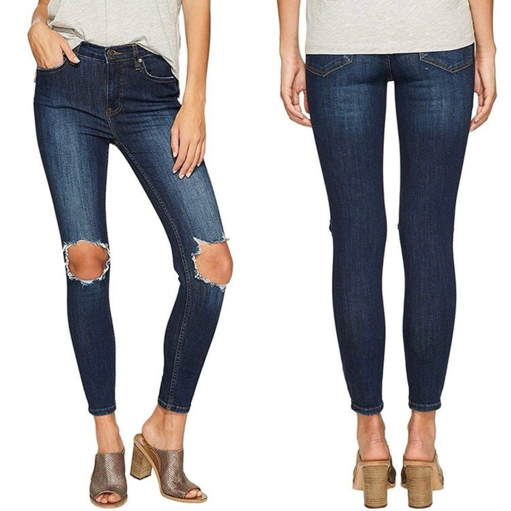 Dark Wash High Rise Busted Knee Skinny Jeans